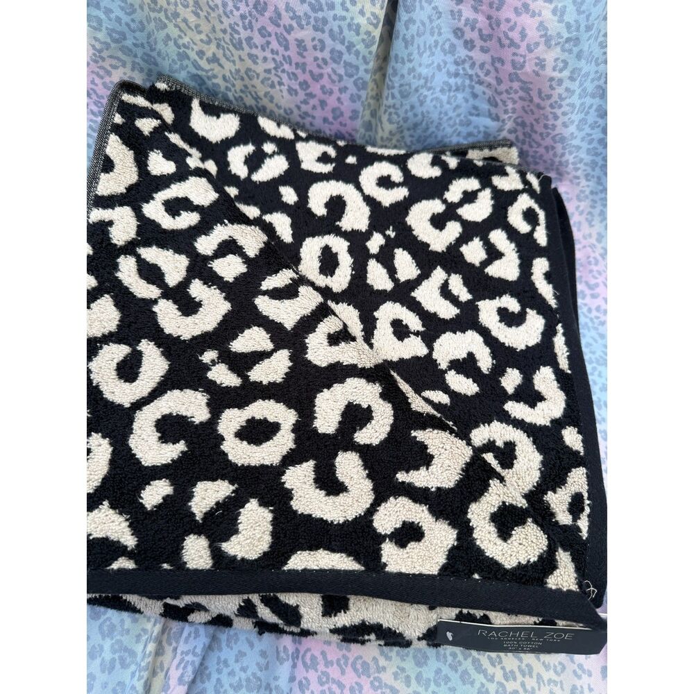 Rachel Zoe Leopard 8-Piece 100% Cotton Towel Set Black Beige NWT